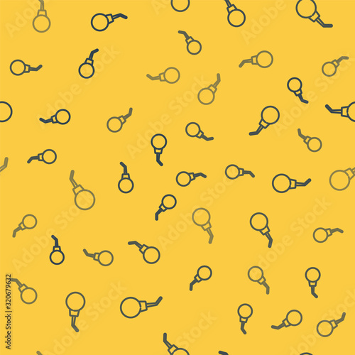 Blue line Enema pear icon isolated seamless pattern on yellow background. Medical rubber pump. Vector Illustration