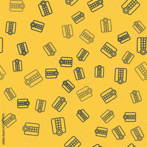 Blue line Dentures model icon isolated seamless pattern on yellow background. Dental concept. Vector Illustration
