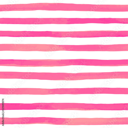 Beautiful seamless pattern with pink watercolor stripes. hand painted brush strokes, striped background. Vector illustration