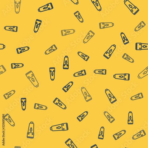 Blue line Electrical hair clipper or shaver icon isolated seamless pattern on yellow background. Barbershop symbol. Vector Illustration