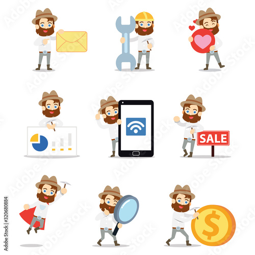 Fotografía Set of character man as a prospector gold.