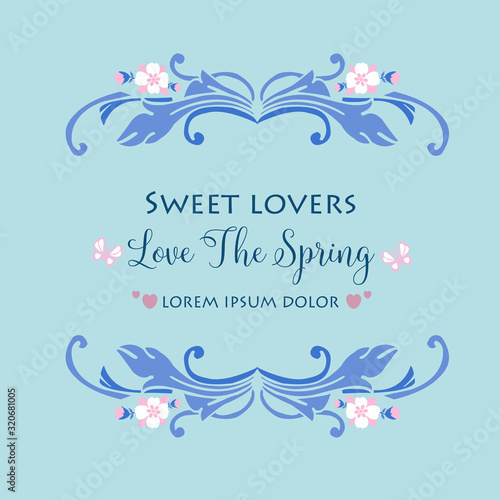 Template design for love spring, with beautiful leaf and floral frame design. Vector