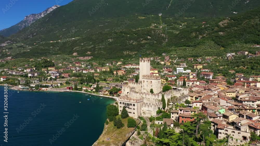 Aerial view of the historic city of Malcesine, Scaliger Castle in Malcesine, Lake Garda, Italy Aerial view of the historic city of Malcesine, Scaliger Castle in Malcesine, Lake Garda, Italy