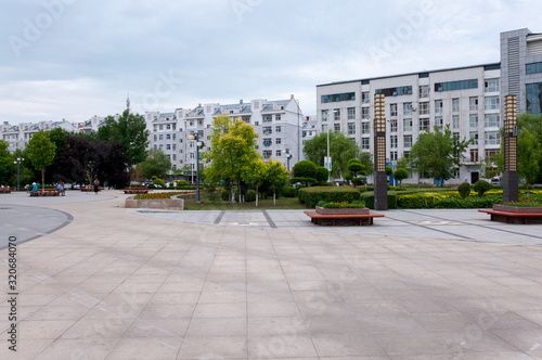 China, Heihe, July 2019:the area of the Park for recreation in the city of Heihe in the summer