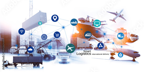 Smart technology concept with global logistics partnership Industrial Container Cargo freight ship, internet of things Concept of fast or instant shipping, Online goods orders worldwide