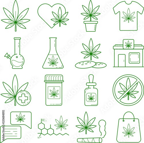 set of vector icons medical cannabis