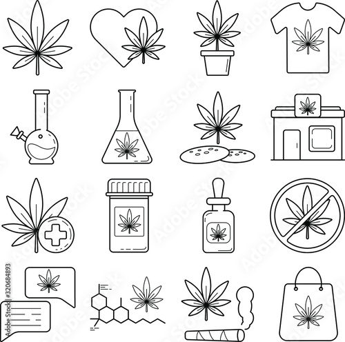 set of vector icons medical cannabis