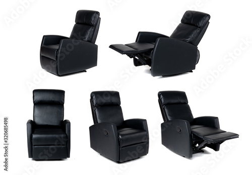 Fototapeta Black reclining chair isolated on white background
