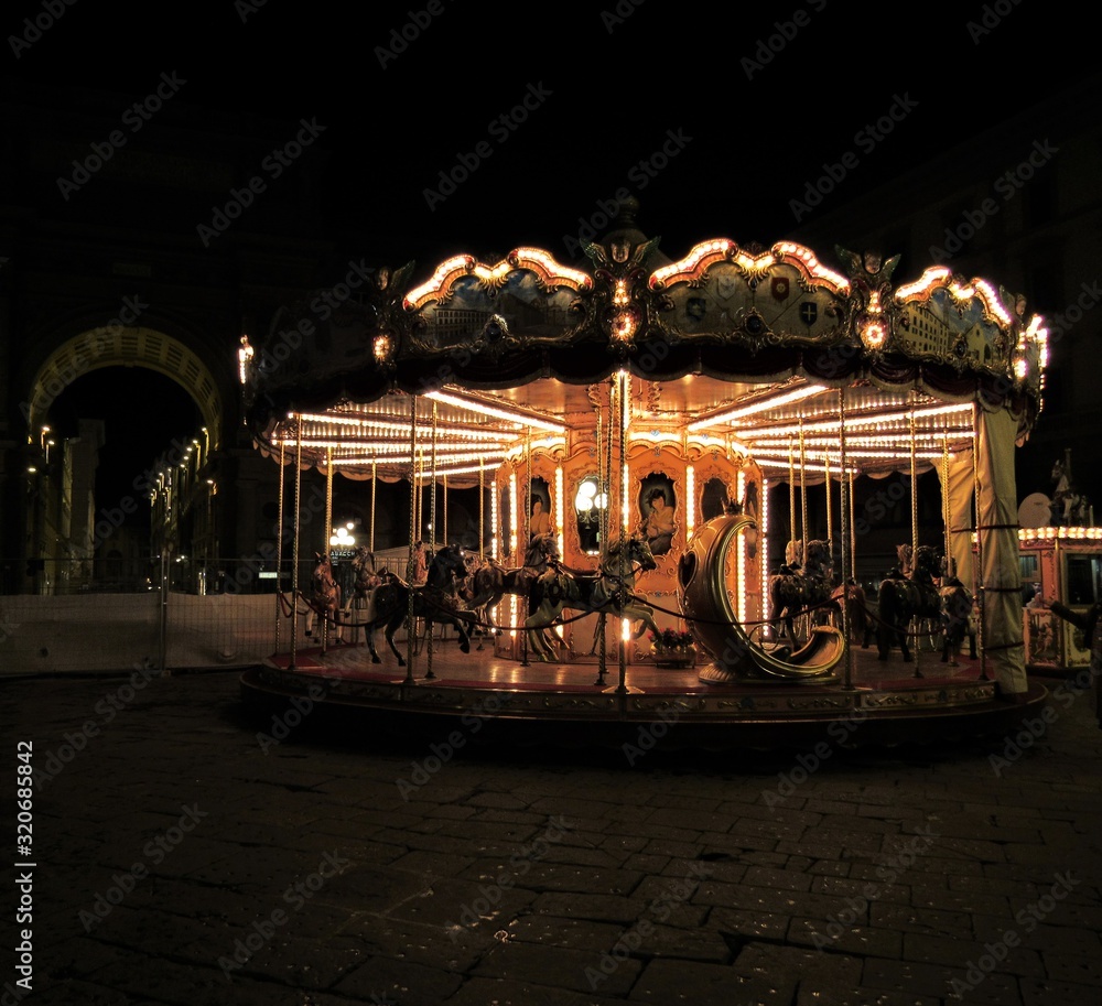 The antique carousel located in the Piazza della Republica in Florence, Italy
