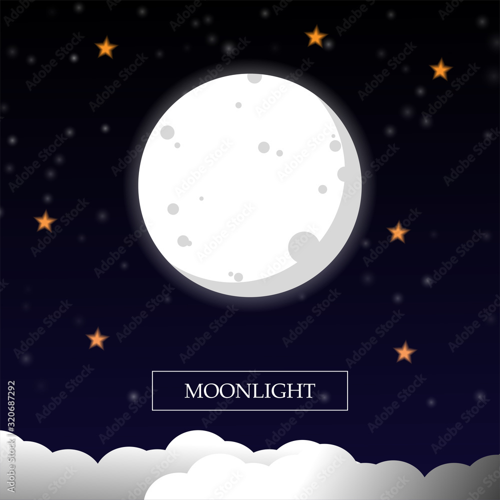 Moon and star in the night sky. Vector illustration. Moon and star in the night sky. Vector illustration.