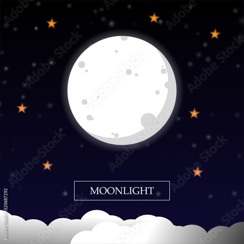 Moon and star in the night sky. Vector illustration. photo