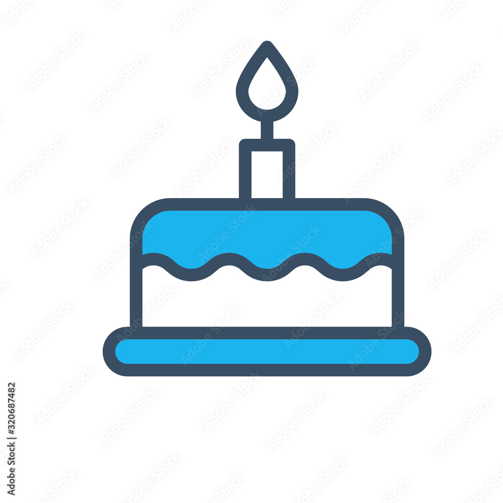 Birthday cake icon designed in fill color style Birthday cake icon designed in fill color style