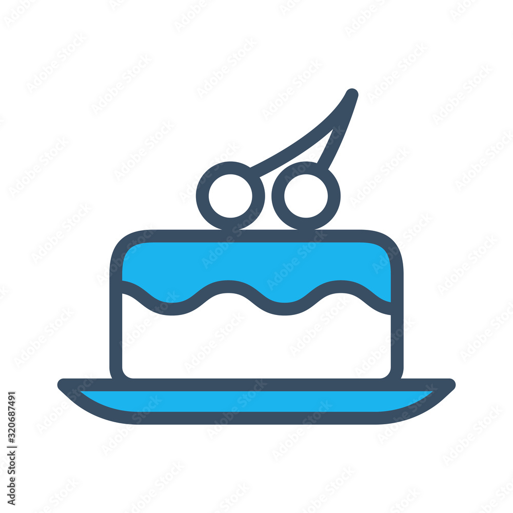 Birthday cake icon designed in fill color style Birthday cake icon designed in fill color style