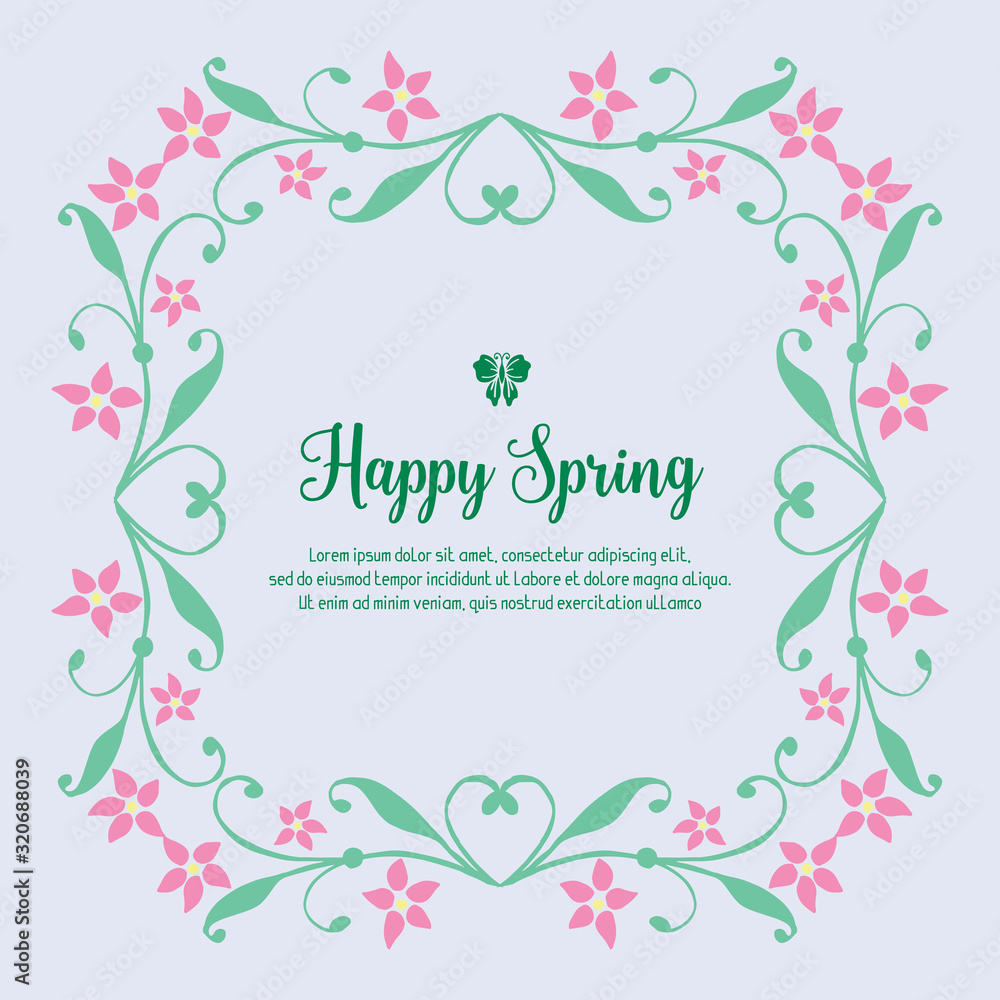 Beautiful greeting card design for happy spring, with cute leaf and floral frame. Vector Beautiful greeting card design for happy spring, with cute leaf and floral frame. Vector