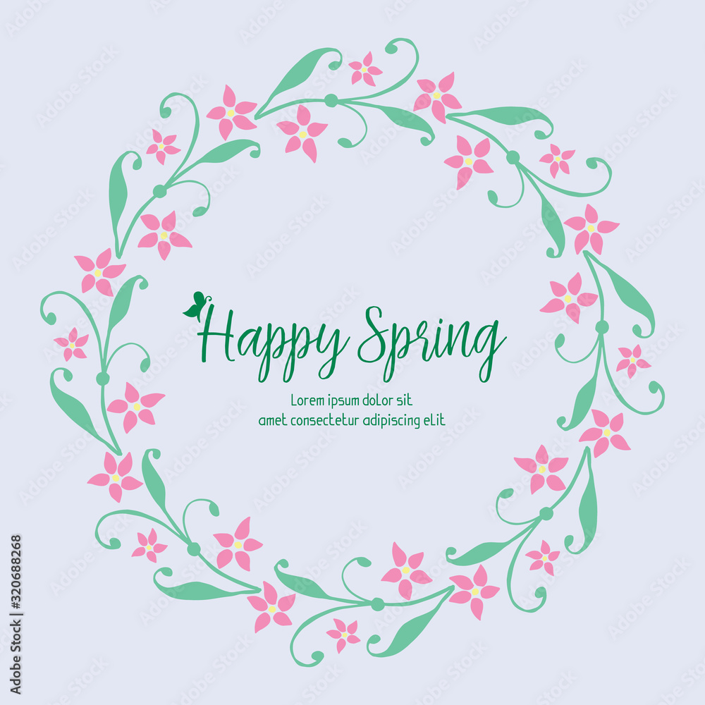 Elegant shape frame, with vintage leaf and flower design, for happy spring greeting card template decoration. Vector