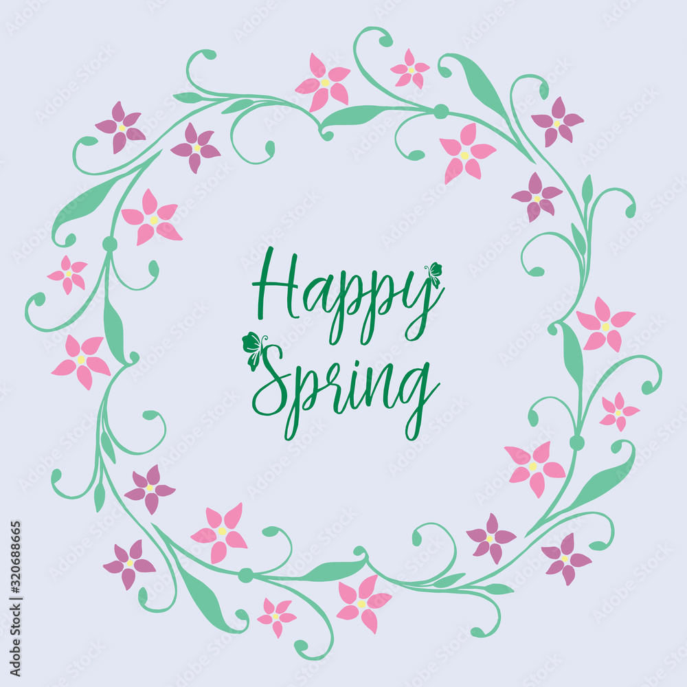 Poster design for happy spring, with unique of leaf and pink flower frame. Vector