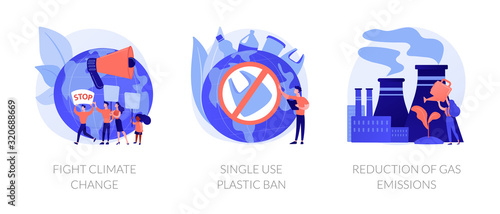 Zero waste vector icons set. Fight climate change, single use plastic ban, reduction of gas emissions metaphors. Global warming problems solutions. Vector isolated concept metaphor illustrations