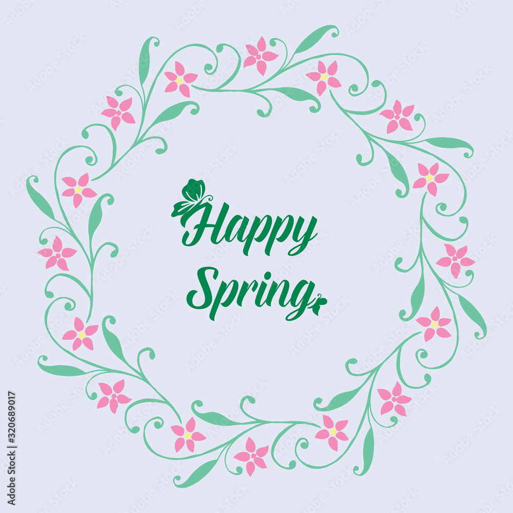 Happy spring invitation card design with elegant leaf and floral frame. Vector