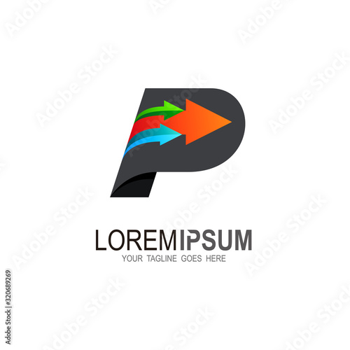 Free Download logo letter p, arrow and letter p, letter logo p with the arrow - GFXLoad