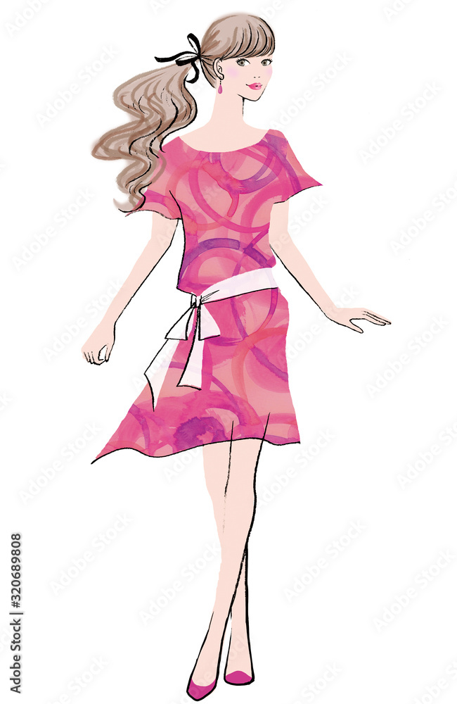 ピンクのワンピースを着てポーズを決めた女性 Stock Illustration Adobe Stock ピンクのワンピースを着てポーズを決めた女性 Stock Illustration Adobe Stock