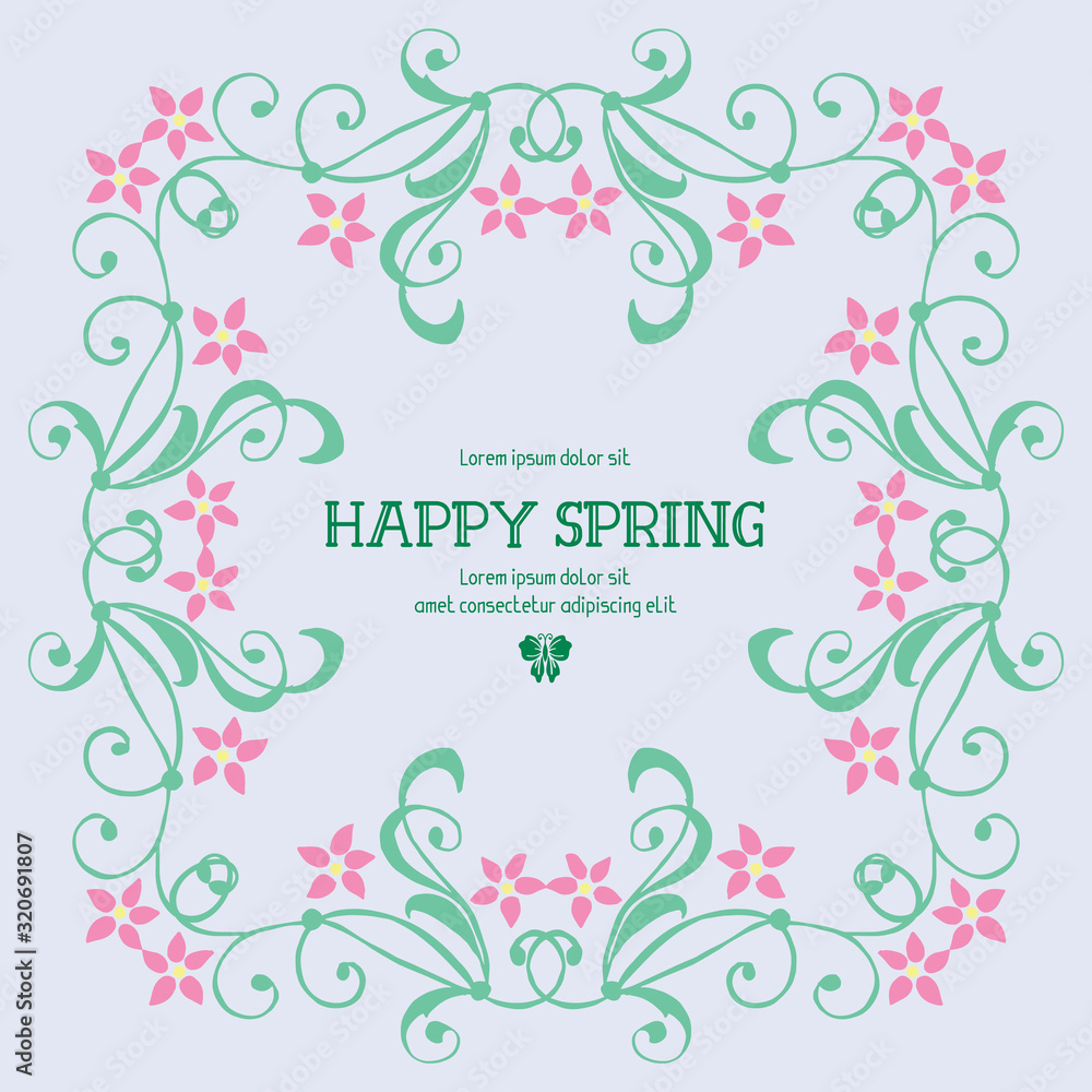 Template design for happy spring invitation card, with leaf and floral vintage frame. Vector