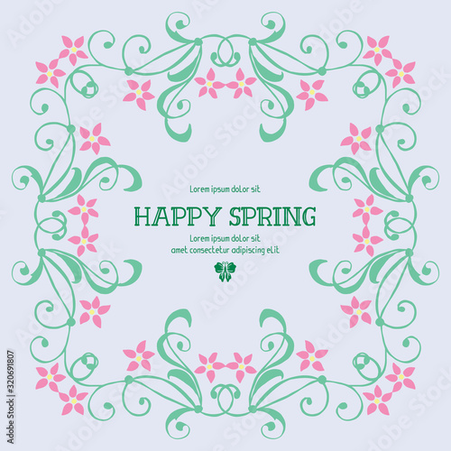 Template design for happy spring invitation card, with leaf and floral vintage frame. Vector