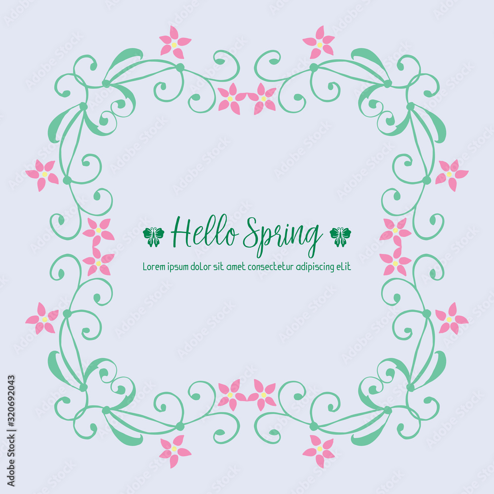 Happy spring Greeting card design, with leaf and flower simple frame. Vector
