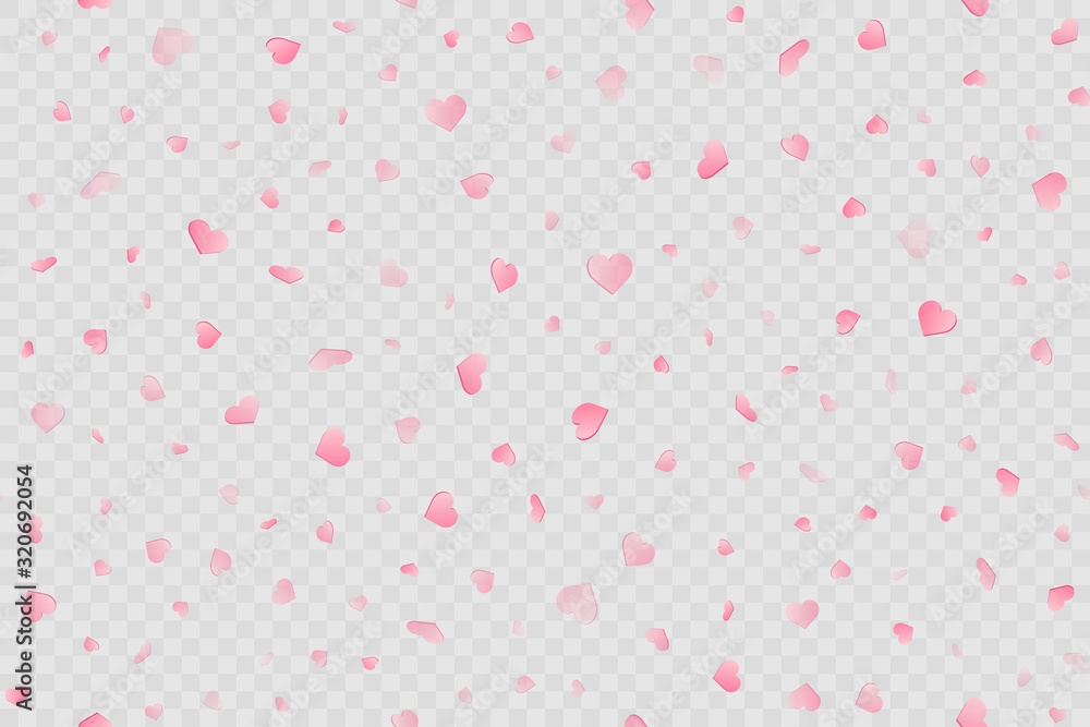 Seamless pattern with pink hearts on transparent background. Vector.
