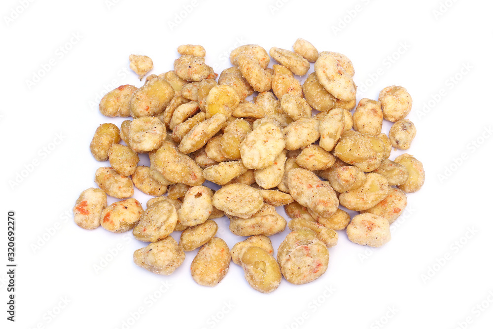 pile of peanuts isolated on white background, Broad bean, Flavored Beans pile of peanuts isolated on white background, Broad bean, Flavored Beans