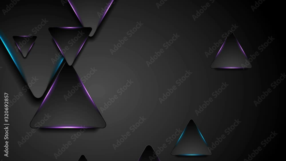 Black and glowing blue purple triangles abstract geometric motion ...