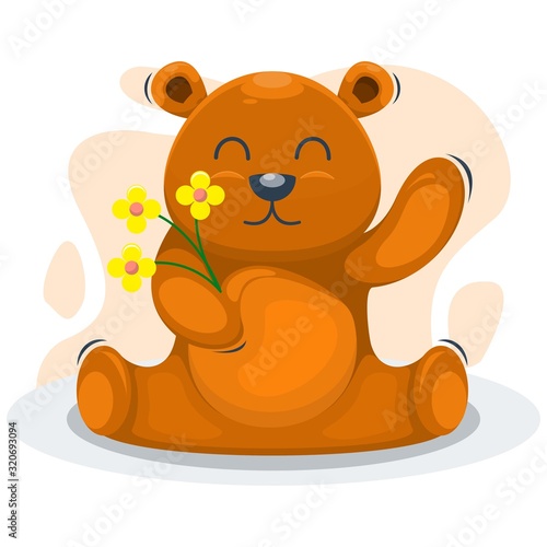 CUTE BEAR WITH THE FLOWER CARTOON VECTOR