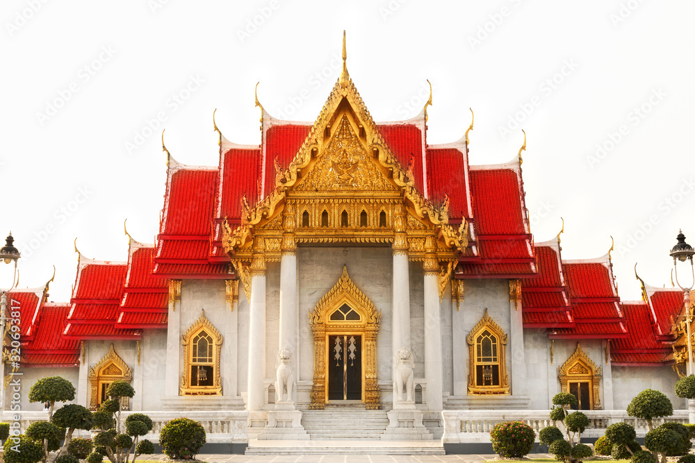 Fototapeta premium Wat Benchamabophit temple in Bangkok Thailand on White Background