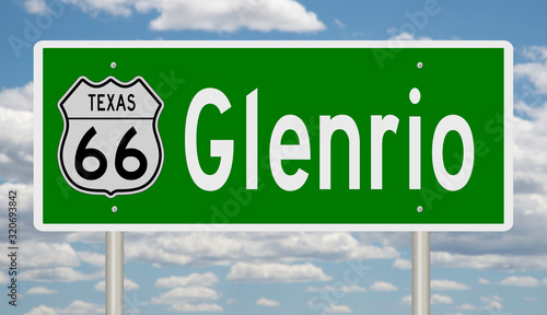 Rendering of a green 3d highway sign for Glenrio Texas on Route 66 photo