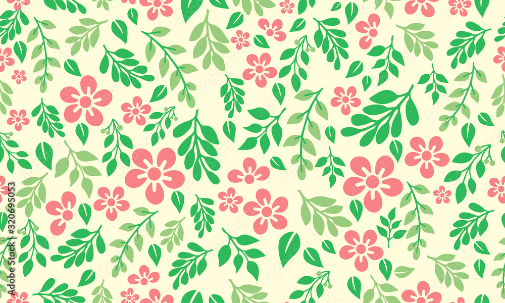 Seamless template for spring, with cute pink floral pattern background design. Seamless template for spring, with cute pink floral pattern background design.