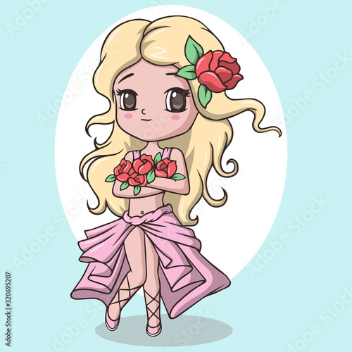 Beautiful cute little girl holding flowers