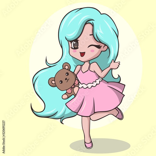 Cute little girl holding teddy bear and winking