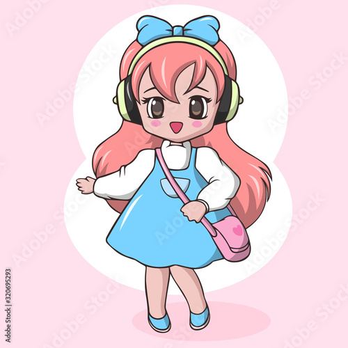 Cute elementary school girl with bag