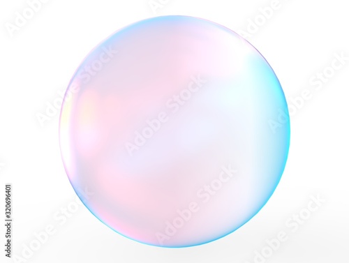 3d crystal ball pink blue gradient colors  isolated on white background. Abstract bubble glossy pastel 3d isolated rendering.