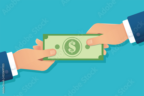 hand holding dollar bill , hands giving money vector illustration EPS10