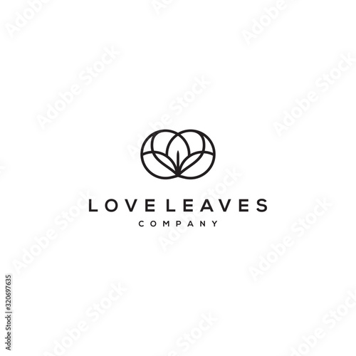 circle line logo with love and leaf logo premium vector design template