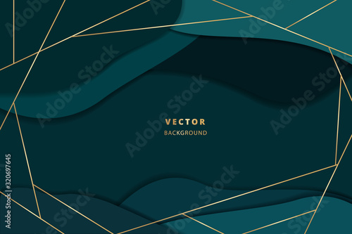 Abstract backgrounds in minimal trendy style.  Fluid organic wallpaper with golden line and  Emerald green background, vector illustration.