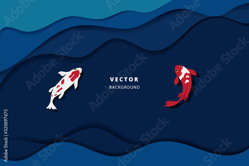Paper art background texture with koi fis h illustration of koi carp, creative neutral cover design vector illustration.