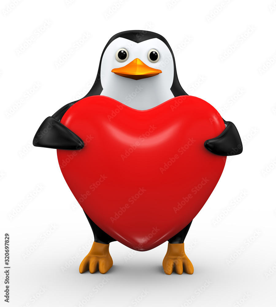 Obraz premium 3d penguin holding heart