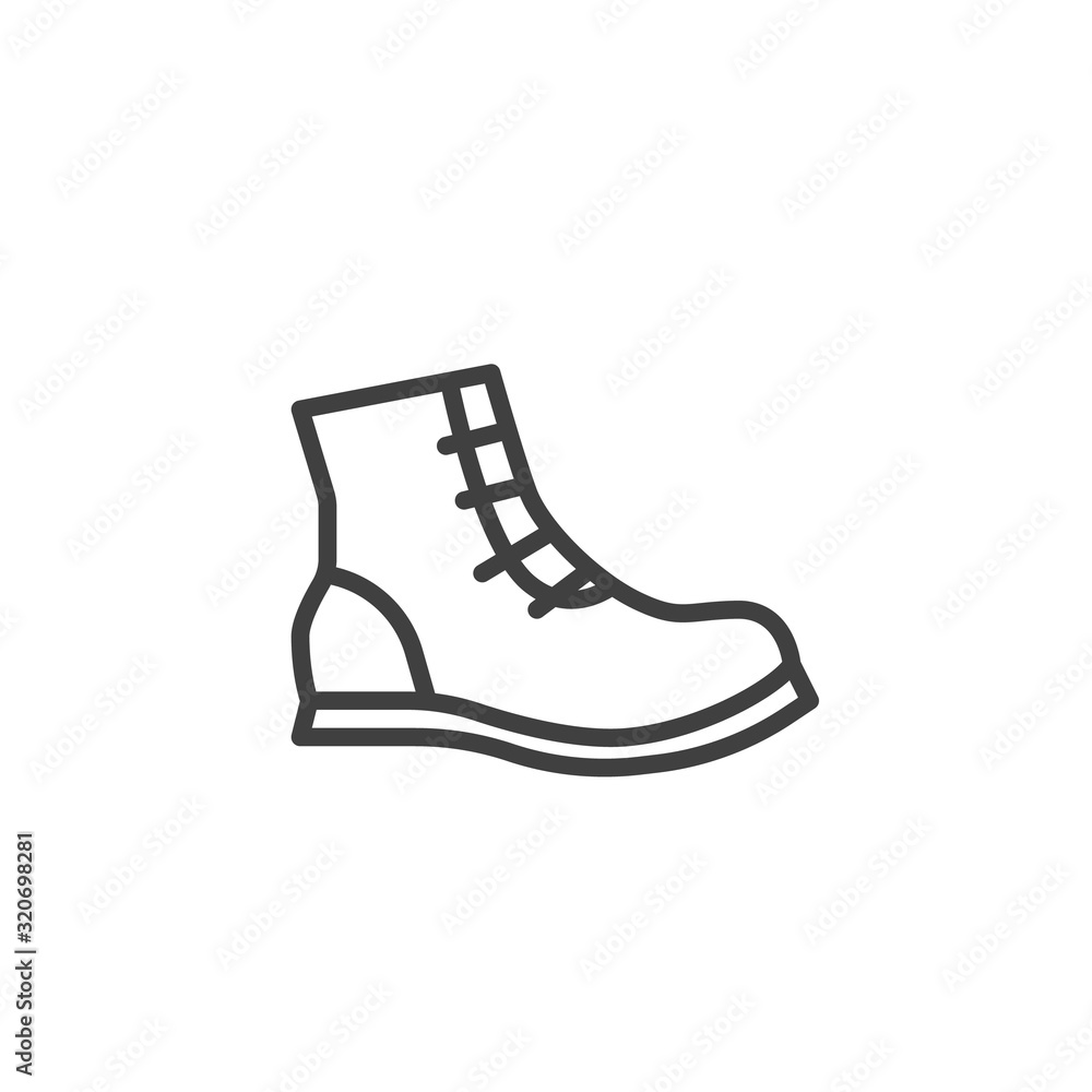 Womens boot shoe line icon. linear style sign for mobile concept and web design. Casual boot outline vector icon. Symbol, logo illustration. Vector graphics Womens boot shoe line icon. linear style sign for mobile concept and web design. Casual boot outline vector icon. Symbol, logo illustration. Vector graphics