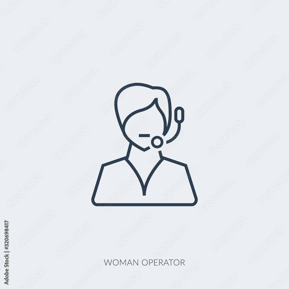 Vector outline icon of woman operator with microphone