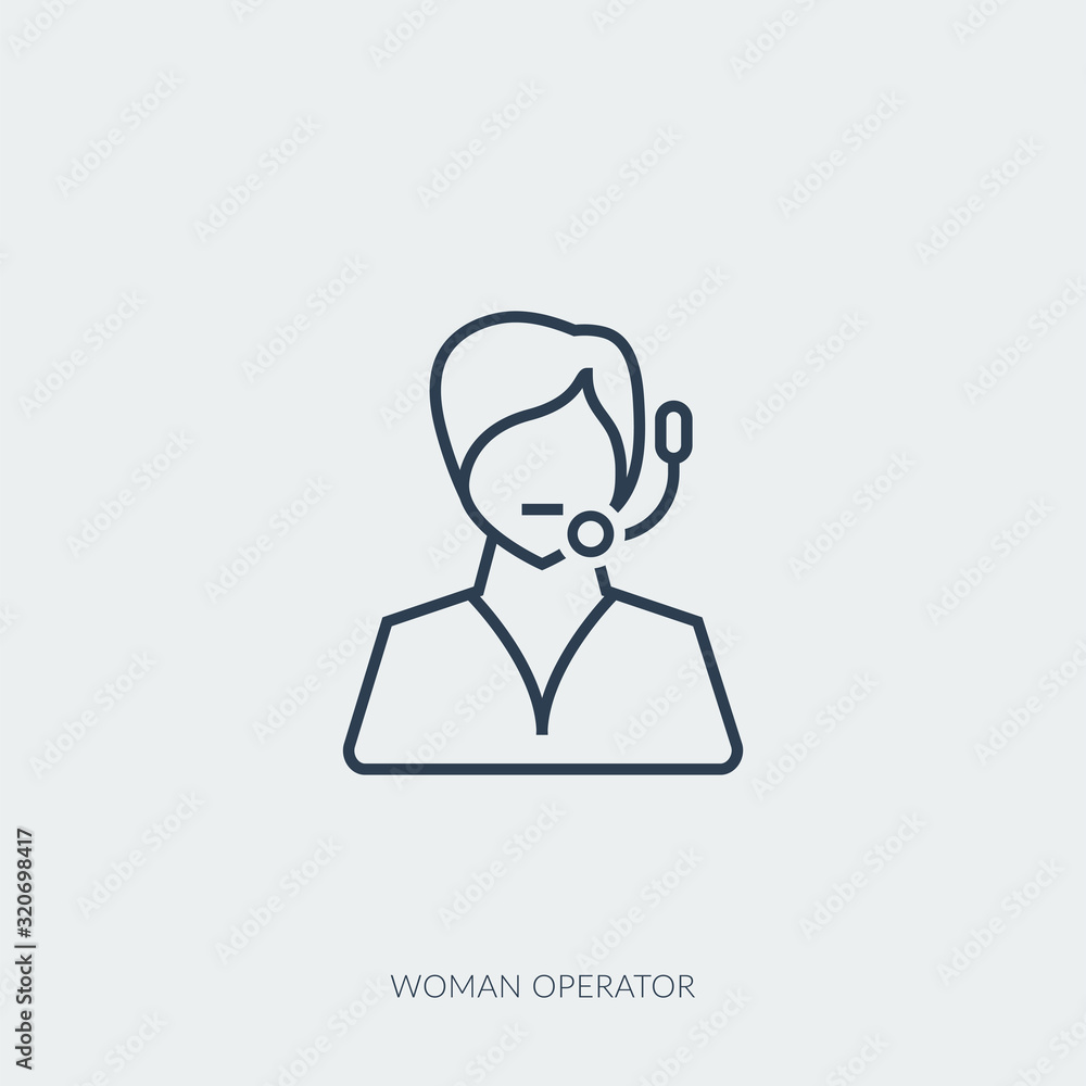 Vector outline icon of woman operator with microphone Vector outline icon of woman operator with microphone