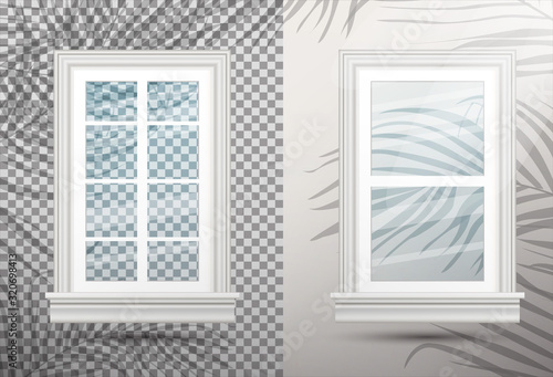 Two Closed Realistic Glass Windows with Shadows Overlay Effect.