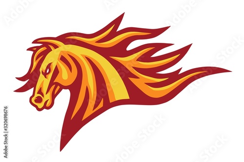Horse Mustang Head Fire Burning Flame Logo Vector Mascot Design