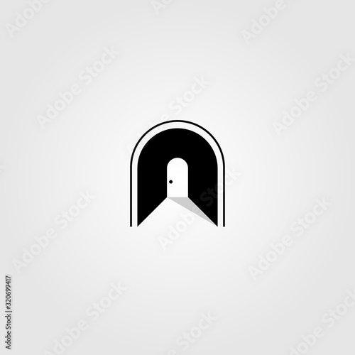 abstract door logo in the hallway curve vector illustration design