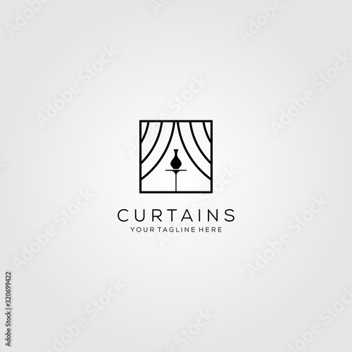 curtains logo line art art show vector illustration design